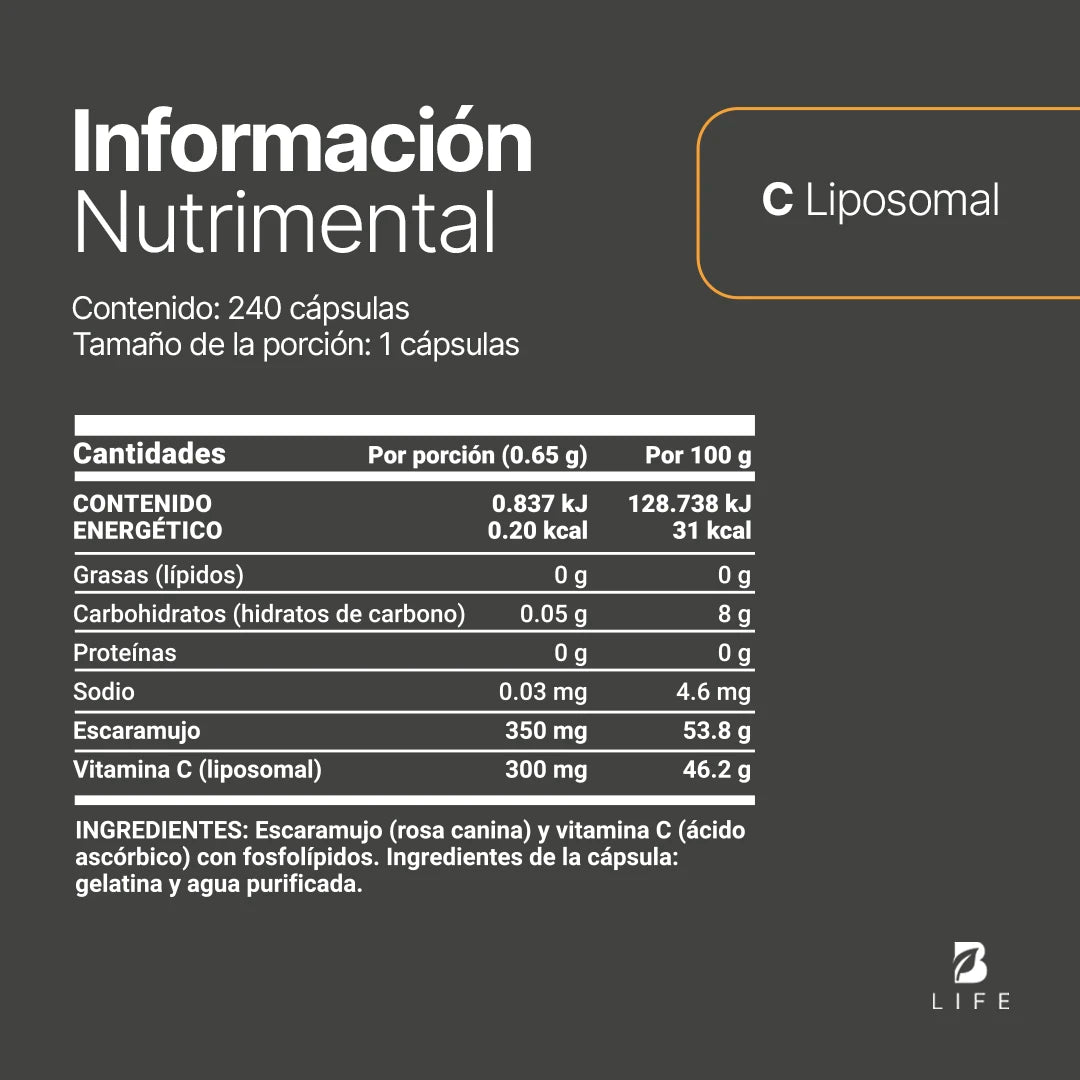 Vitamina C Liposomal con Escaramujo 240 cápsulas